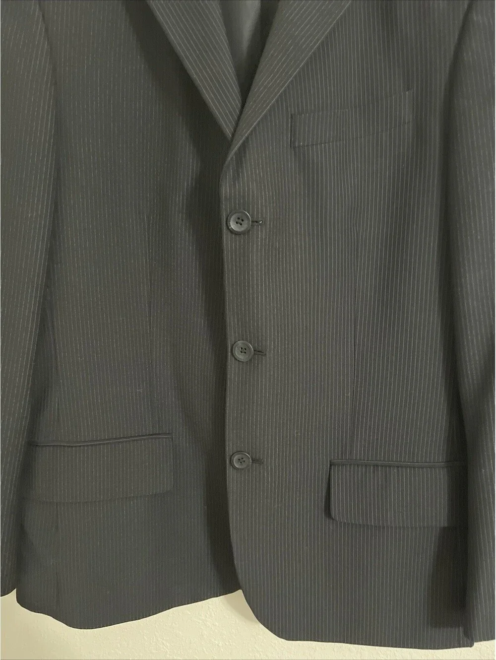Geoffrey Beene Pinstripe Sport Coat Mens Size 40 Black Formal Blazer Suit Jacket
